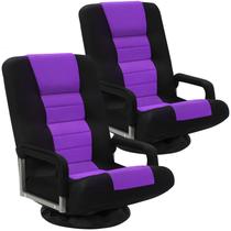 Cadeira de jogos Floor Buymoth Swivel com apoios de braços roxa, pacote com 2 unidades