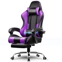 Cadeira de jogos GTPLAYER com apoio para os pés e suporte lombar roxa Cadeira de jogos GTPLAYER com apoio para os pés e suporte lombar roxa