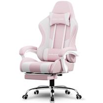 Cadeira de jogos GTPLAYER com apoio para os pés, suporte lombar rosa Cadeira de jogos GTPLAYER com apoio para os pés, suporte lombar rosa
