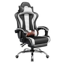 Cadeira de jogos Yaheetech com suporte lombar de massagem em preto/branco Cadeira de jogos Yaheetech com suporte lombar de massagem em preto/branco