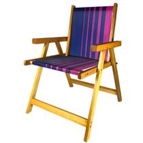 Cadeira De Madeira Dobrável Para Lazer Jardim Praia Piscina Camping Rosa/Marinho - AMZ