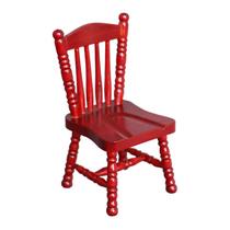 Cadeira de madeira Dollhouse em miniatura em escala 1/12 vermelha clássica