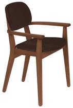 Cadeira de madeira london em tauari amendoa com bracos com estofado cafe tramontina