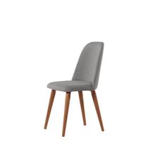 Cadeira de Madeira Maciça Estofada New Drop - Natural c/ Linho Cinza - Cobre