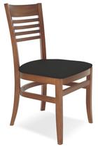 Cadeira de madeira marie em tauari amendoa sem bracos com estofado preto tramontina
