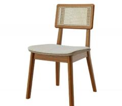 Cadeira De Madeira Tauari Classic Com Tela Rattan Estofada Em Linho Móveis Para Sala De Jantar Moderno - Móveis Incal