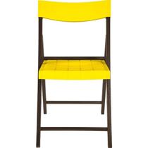 Cadeira de madeira tauari com assento e encosto em plastico amarelo potenza env. tabaco