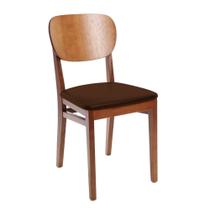 Cadeira de Madeira Tramontina Lisboa em Tauarí Amêndoas com Assento Estofado em material sintético Café sem Braç