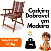 Cadeira de Madeira Varanda Piscina Jardim Suporta 120kg Dobrável Marrom Sol Lar e Lazer