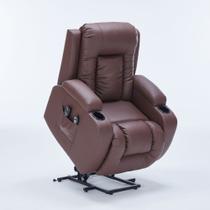 Cadeira de Massagem Poltrona do Papai Lift Reclinável Austin Elétrica Aquecimento PU Marrom Chocolate G94 - Gran Belo
