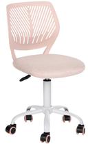 Cadeira de mesa sem braços para crianças, pequena cadeira de trabalho de estudo ajustável em altura para estudantes, crianças e adolescentes com rodas, cadeira de escritório pequena, compacta, enrolável com almofada de tecido e encosto lombado de plástico, rosa