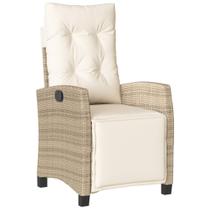 Cadeira de pátio reclinável vidaXL Beige Poly Rattan com almofadas