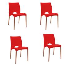 Cadeira de Plástico pés Madeira Jantar Cannes Vermelha 4 Un - GardenLife