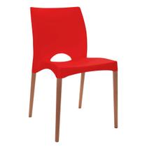 Cadeira de Plástico Pés Madeira Sala Jantar Cannes Vermelha - GardenLife