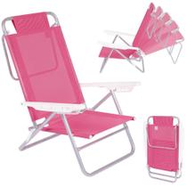 Cadeira de Praia 6 Posicoes Dobravel em Aluminio Summer Rosa Mor