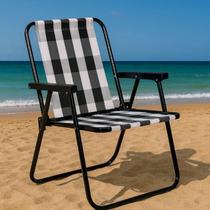 Cadeira De Praia Aço Xadrez Retro Jardim Piscina Camping Portátil Mor