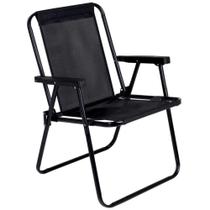 Cadeira de Praia Alta 38cm 100kg Aço Dobrável Preta MOR