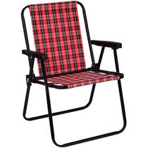 Cadeira de Praia Alta Alumínio Xadrez Vermelha 110kg 002050 - Mor