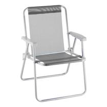 Cadeira de Praia Alta Lazy em Alumínio Cinza Suporta 110kg Apoio de Braço Plástico - Bel