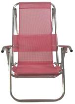 Cadeira De Praia aluminio Deitar Alta 5 Posições 100kg - rosa