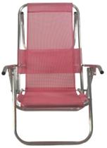 Cadeira de praia alumínio deitar alta reforçada 140 kg rosa