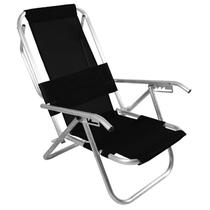 Cadeira de praia alumínio deitar reforçada 150 kg preto