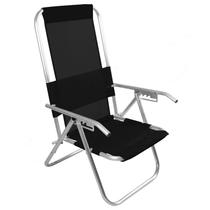 Cadeira de praia alumínio reclinável alta 110 kg preto