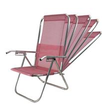 Cadeira de praia alumínio reclinável alta 110 kg rosa