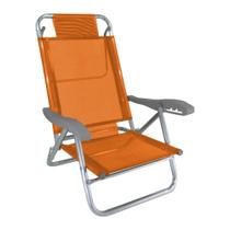 Cadeira de Praia Alumínio Reforçada 5 Posições Banho de Sol Laranja Zaka 120 KG