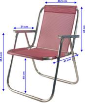 Cadeira de praia alumínio sentar 110kg rosa