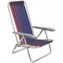 Cadeira De Praia Aluminio Tramontina Bali Assento Baixo Reclinavel Azul/Laranja - 92900100