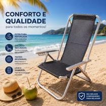 Cadeira de praia até 150kg reforçada com 5 posições de ajustes em alumínio de 1 polegada e madeira embutida resistente promoção