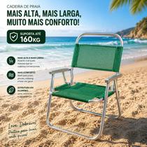 Cadeira de praia até 160kg alta ideal praia camping piscina jardim super reforçada com madeira embutida plus size promoção
