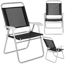 Cadeira de Praia Dobravel Alta em Aluminio Master Plus Preta Mor