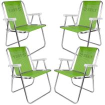 Cadeira de Praia e Piscina Alta em Alumínio 4 Unidades Verde ZELT