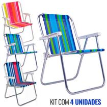 Cadeira de Praia e Piscina Alta em Alumínio Kit 4 Peças Cores Variadas 25500 BEL