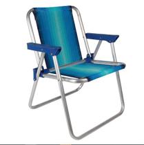 Cadeira de Praia Infantil Alta de Alumínio Dobrável Azul-Mor