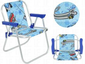Cadeira de praia infantil alta em aluminio - hot wheels azul