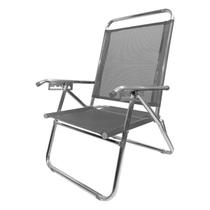 Cadeira De Praia King Oversize Reclinável 4 pos Alumínio Até 140Kg Camping Cinza - Zaka