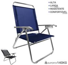 Cadeira De Praia King Oversize Reclinável 4 pos Alumínio Até 140Kg Camping - Zaka