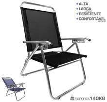 Cadeira De Praia King Oversize Reclinável 4 pos Alumínio Até 140Kg Camping - Zaka