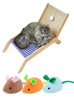Cadeira de praia para gatos, espreguiçadeira elevada com 3 Ratinhos com Catnip para gatos Cadeira de praia para gatos, espreguiçadeira elevada com 3 Ratinhos com Catnip para gatos