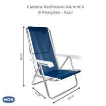 Cadeira De Praia Reclinável 8 Posições Alumínio - MOR AZUL MARINHO