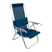 Cadeira de praia reclinável alta reforçada 150 kg azul marinho