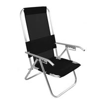 Cadeira de praia reclinável aluminío alta reforçada 150 kg preto