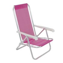 Cadeira de Praia Reclinável Lazy em Alumínio Rosa Bel