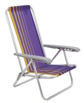 Cadeira de praia reclinável tramontina bali baixa em alumínio com assento roxo e amarelo