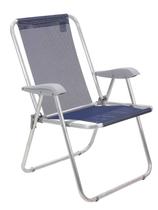 Cadeira de praia tramontina creta master em alumínio com assento azul escuro