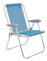 Cadeira de praia tramontina creta master em alumínio com assento azul