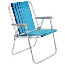 Cadeira de Praia Tramontina Samoa Alta em Alumínio com Assento Azul Cristal e Azul Marinho 92900002 Cadeira de Praia Tramontina Samoa Alta em Alumínio com Assento Azul Cristal e Azul Marinho 92900002